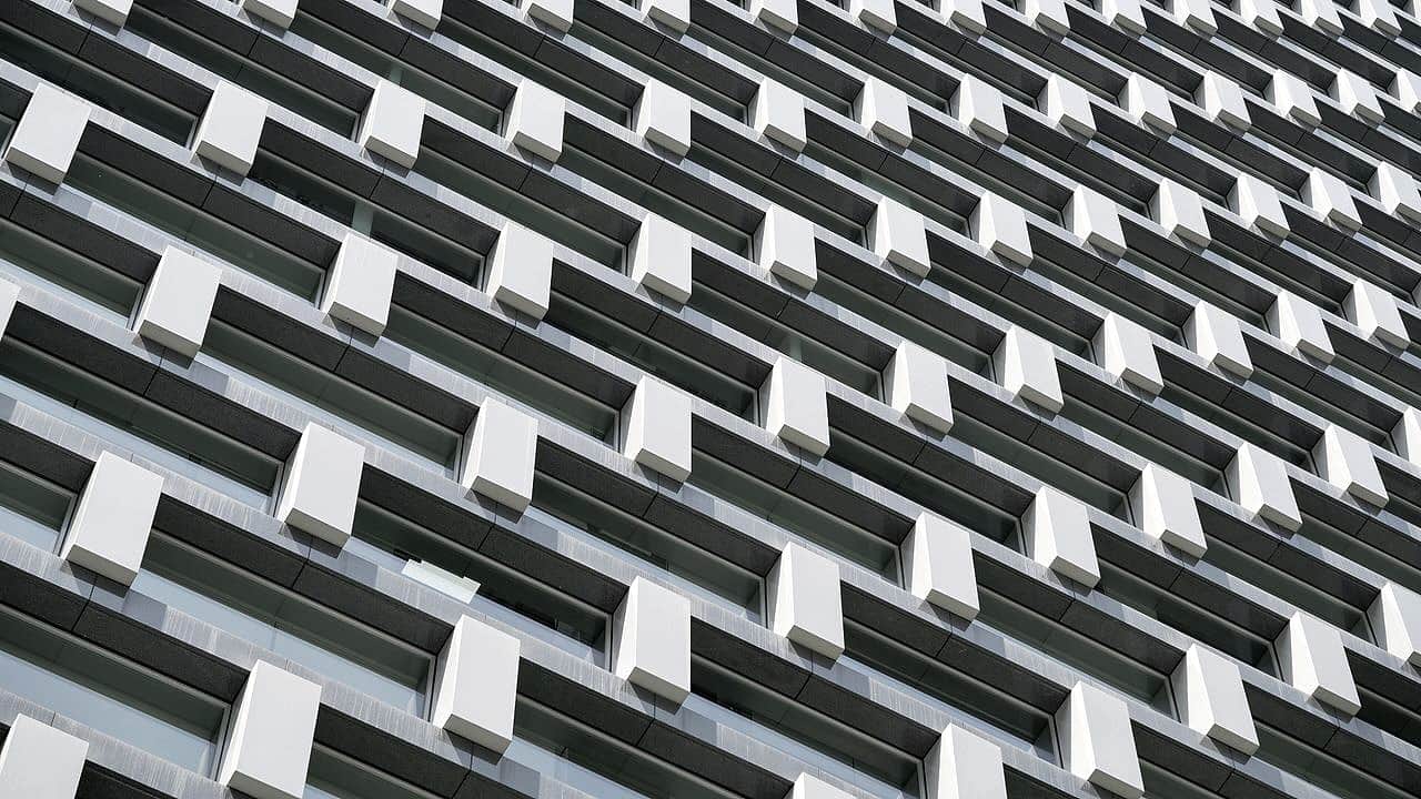Modern building facade with geometric pattern